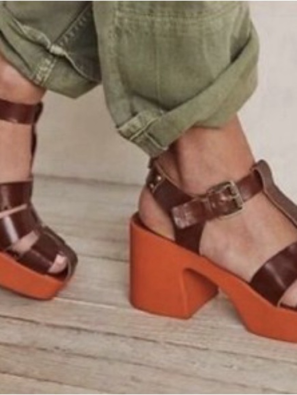 Free People Chunky Platform Sandals in Brown and Orange - Picture 2 of 4